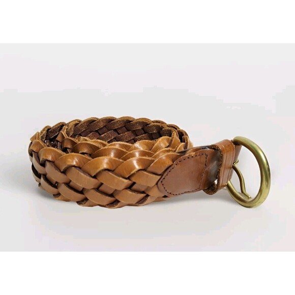 L.L.Bean Other - LL BEAN Braided Weaved Brown Leather Belt Solid Brass Buckle F817 32